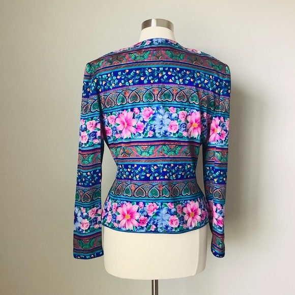 Vintage Adrianna Pappell New York 100% Silk Floral Blazer Jacket Size 10 - Picture 13 of 16